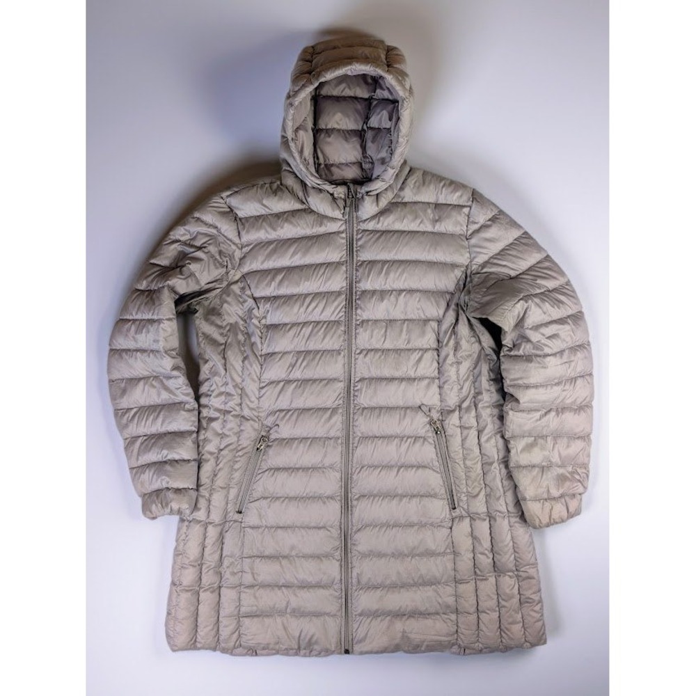 32 Degrees Weatherproof Taupe Grey Hooded Down Puffer Jacket Women's Large L